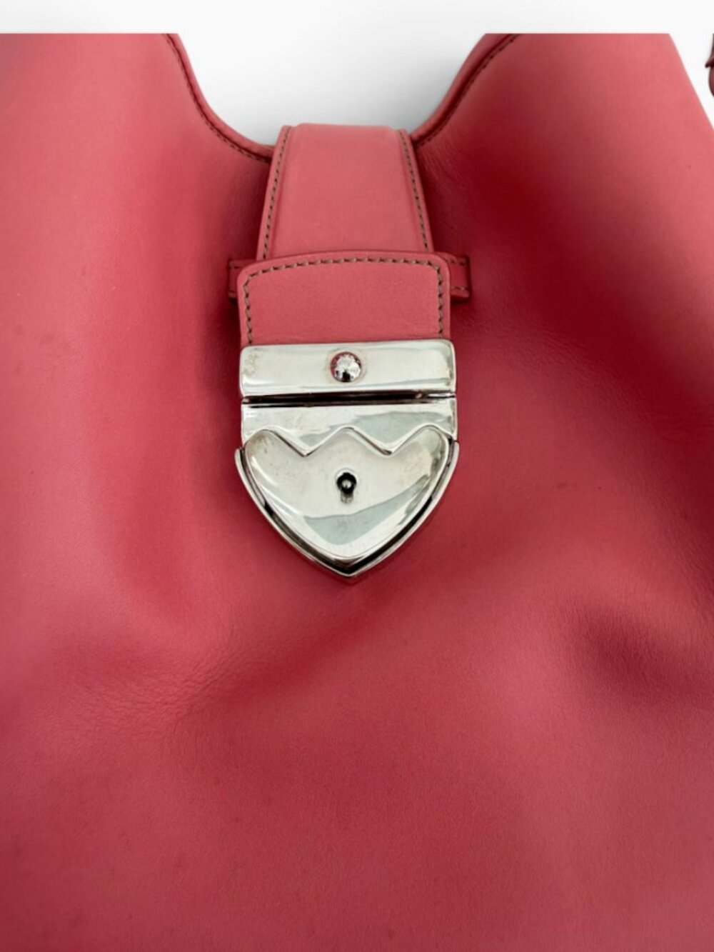 Bally Ciffra Coral Pink Leather Shoulder Bag Lock Key Clochette Made in Italy - Picture 7 of 14